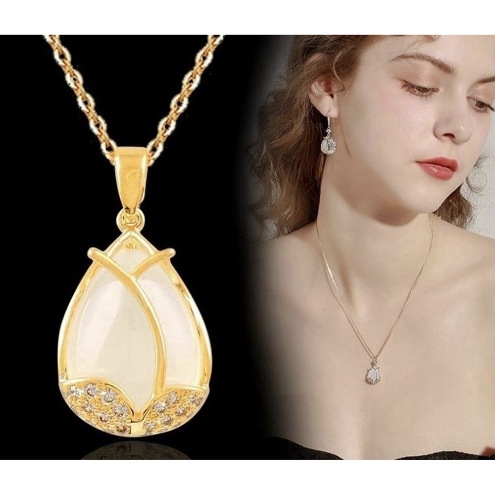 18KGF Gold Stainless Steel Tulip Bud Women's Pendant Necklace New 2024